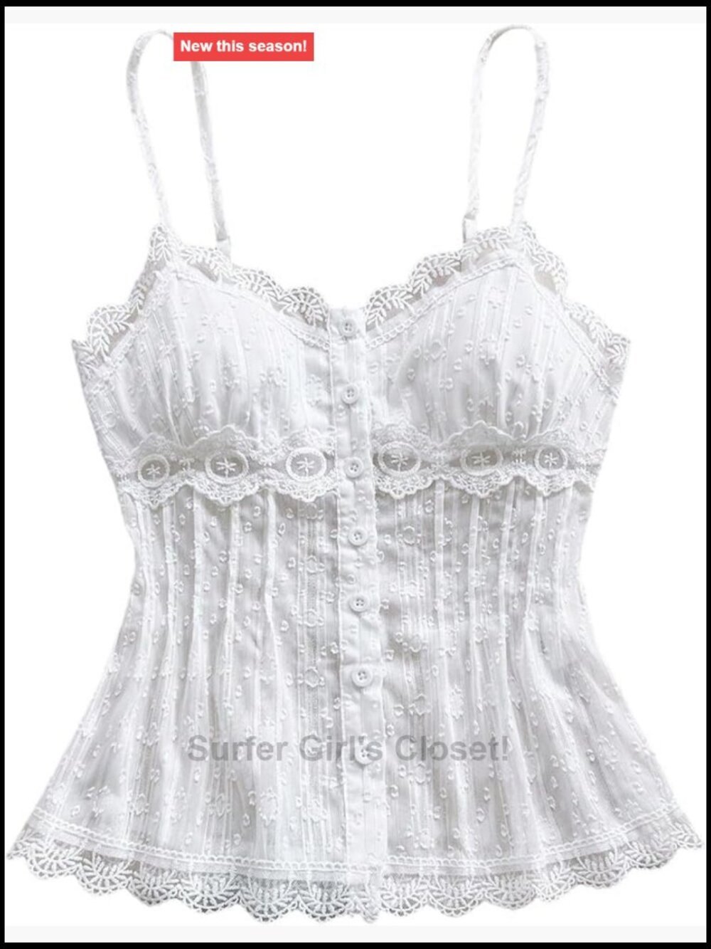 Lace Button Cami Crop Top Spaghetti Strap Coquette Summer Camisole